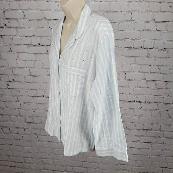 NWT Victoria's Secret White Blue Rhinestone Long Sleeve Pajama Top Large L - Picture 10 of 11